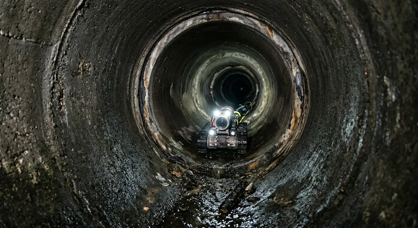 Robotic sewer camera inspecting pipe interior for Sewer Line Cleaning in Penn Forest
